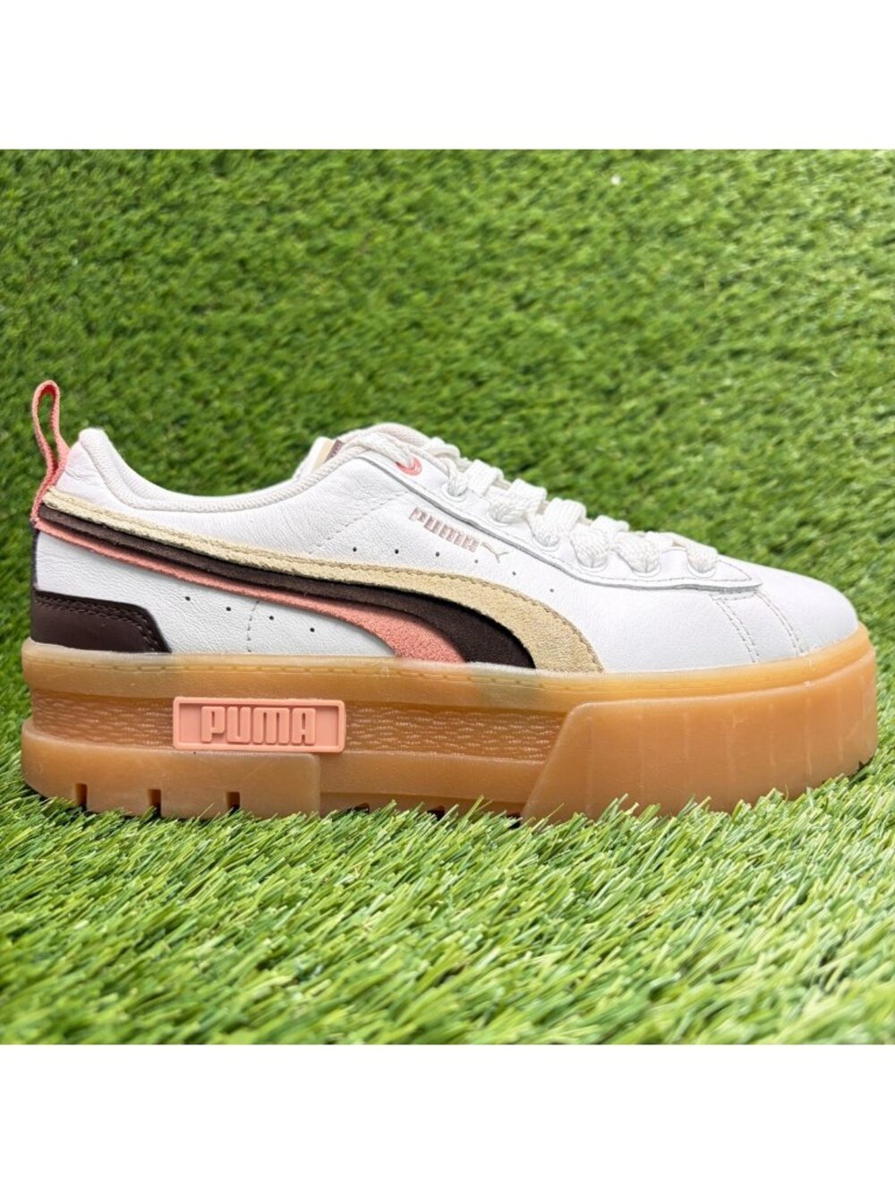 Puma Mayze Womens Size 7.5 White Pink Athletic Leather Walking Shoes Sneakers